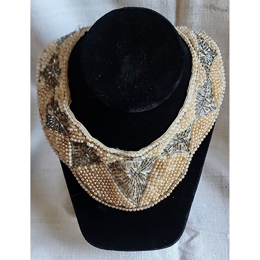 Vintage Beaded Pearls Rhombus Collar Necklace 50's Baar & Beards